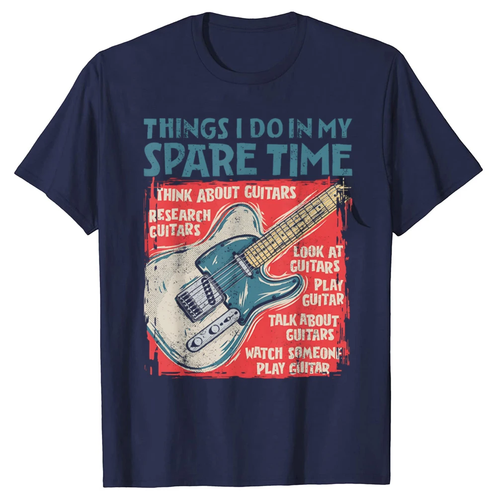 Gitarren-Sachen, die ich in meiner Freizeit mache. Lustiges E-Gitarristen-T-Shirt. Vintage-Sommer-T-Shirt aus Baumwolle mit kurzen Ärmeln, übergroßes T-Shirt – Detail 2