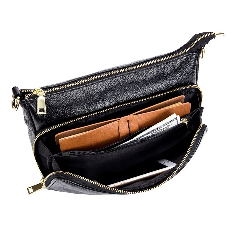 Women Soft Genuine Cow Leather Lady Shoulder Bags Large Capacity Handbag Casual Crossbody Bag Female Purse Trendy Messenger Bag