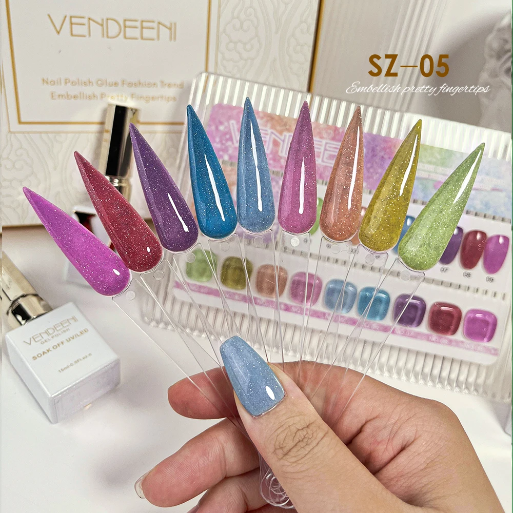 

Vendeeni 9 цветов/набор Macaron Glitter Broken Diamond Гель-лак для ногтей УФ-светодиодный неоновый сверкающий маникюрный лак для ногтей с цветной картой