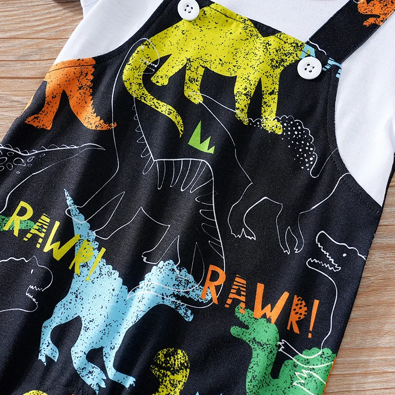 Newborn Clothing Handsome Dinosaur False Strap Full Print Comfortable Summer Boys And Girls 0-18 Short Sleeve Baby Bodysuit