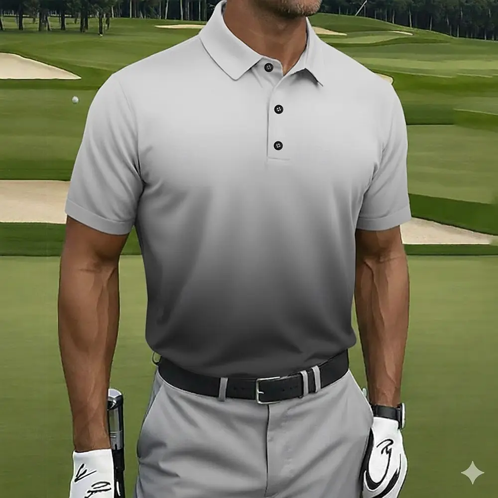Men's Gradient Golf Sports Polo Shirts Short Sleeve Polo Shirts Collared Shirts Casual Athleisure Buttons Summer Blue Polo