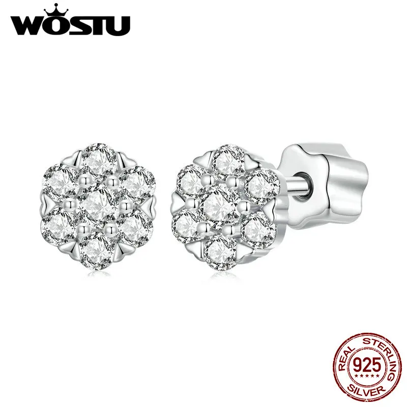 WOSTU 925 Sterling Silver Moissanite Flower Stud Earrings For WOmen 7 Stones Women Engagement Earring For Party Wedding Gift