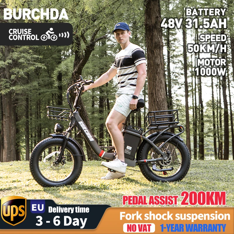BURCHDA U8 Vélo électrique adulte/femme 1000W 48V 31.5Ah batterie amovible Fatbike tout-terrain neige ville Ebike