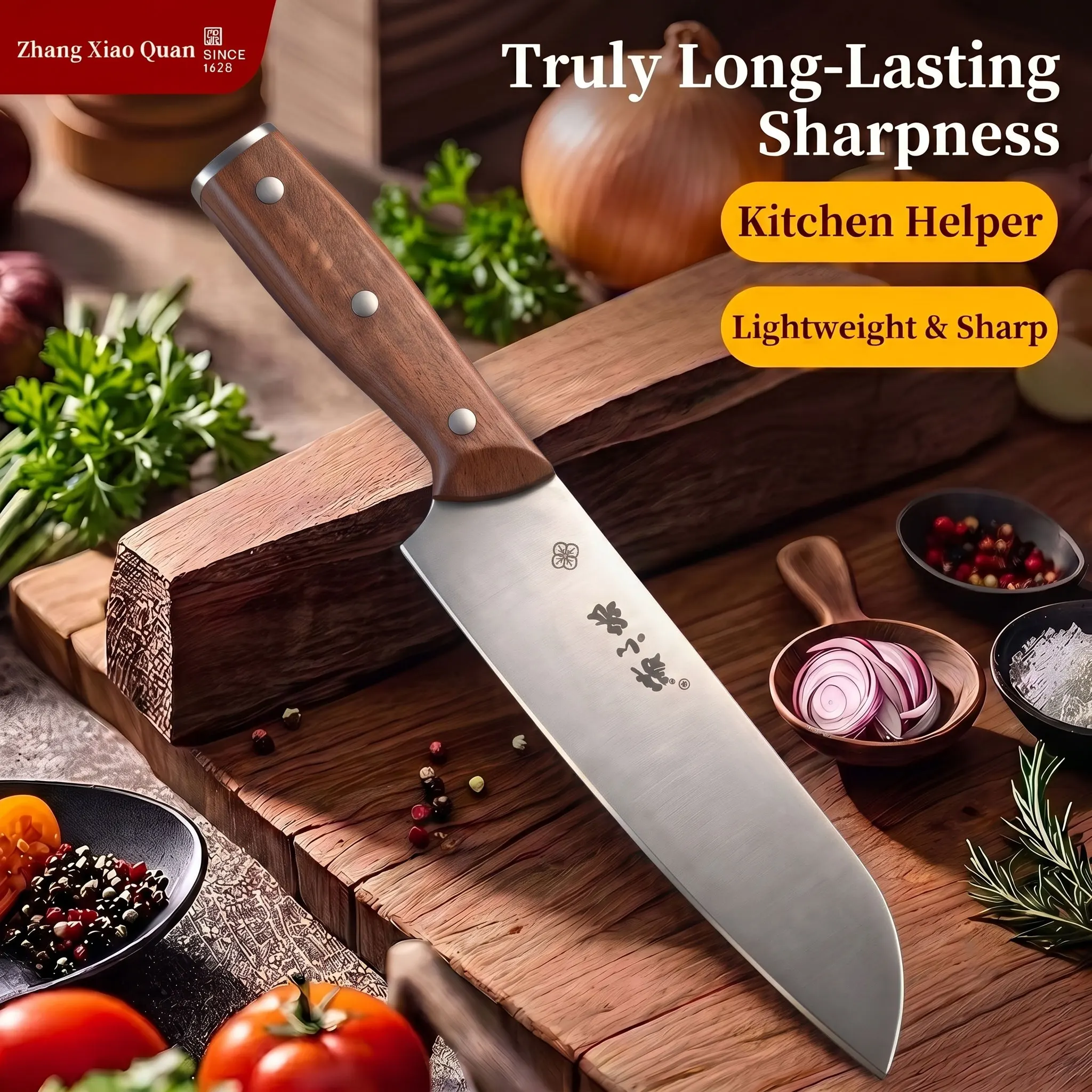Zhang Xiaoquan 6.89 Inch Choice Bunka Chef Knife German Steel Rosewood Handle Copper Rivets 40Cr13 Anti Rust Exquisite Packaging