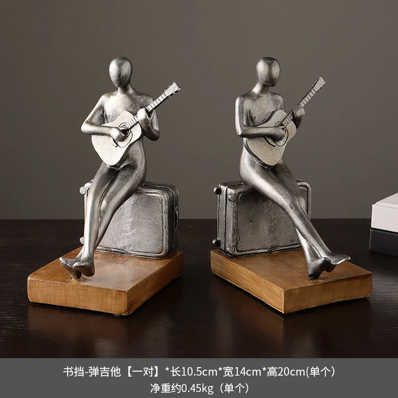 20cm Metal Bookend Abstract Violin Player Figurine Statue Vintage Fake Book Sculpture Bookshelf TV Cabinet Home Decor Gift