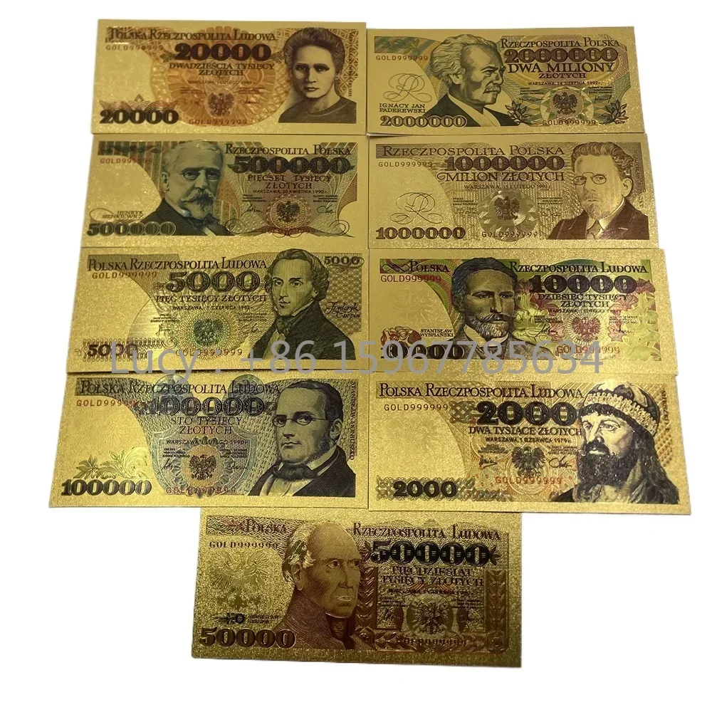 Mixed styles Poland Centenary Money Plastic 24k Gold Foil Plated Banknote Custom Poland 10 20 50 100 200 500 PLN