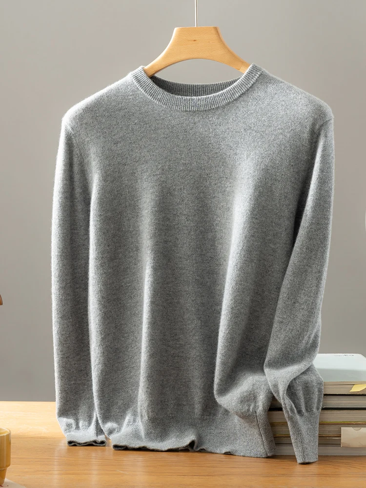 Men 100% Cashmere Sweater Autumn Winter Basic Round neck Long Sleeve Pullover Cashmere Knitwear Smart Casual Soft Warm Tops