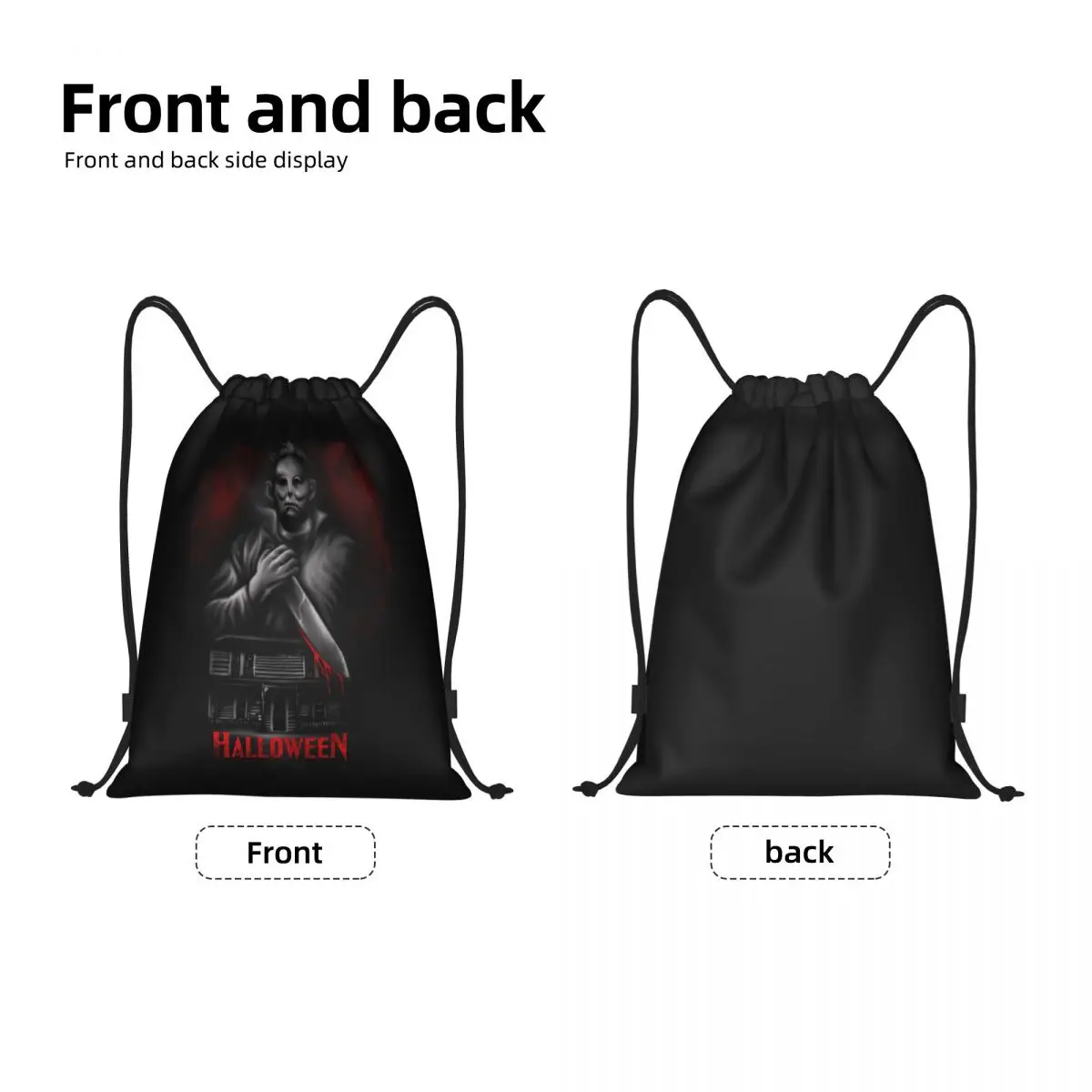 Custom Michael Myers Halloween Drawstring Bags for Shopping Yoga Backpacks Men Women Horror Tv Movie Sports Gym Sackpack