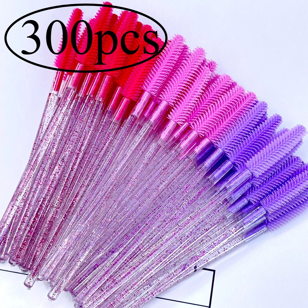 300 pièces pinceau de maquillage en cristal poignée en diamant brosses à sourcils en Gel de Silicone peigne à cils Mascara baguette outils d'extension de cils