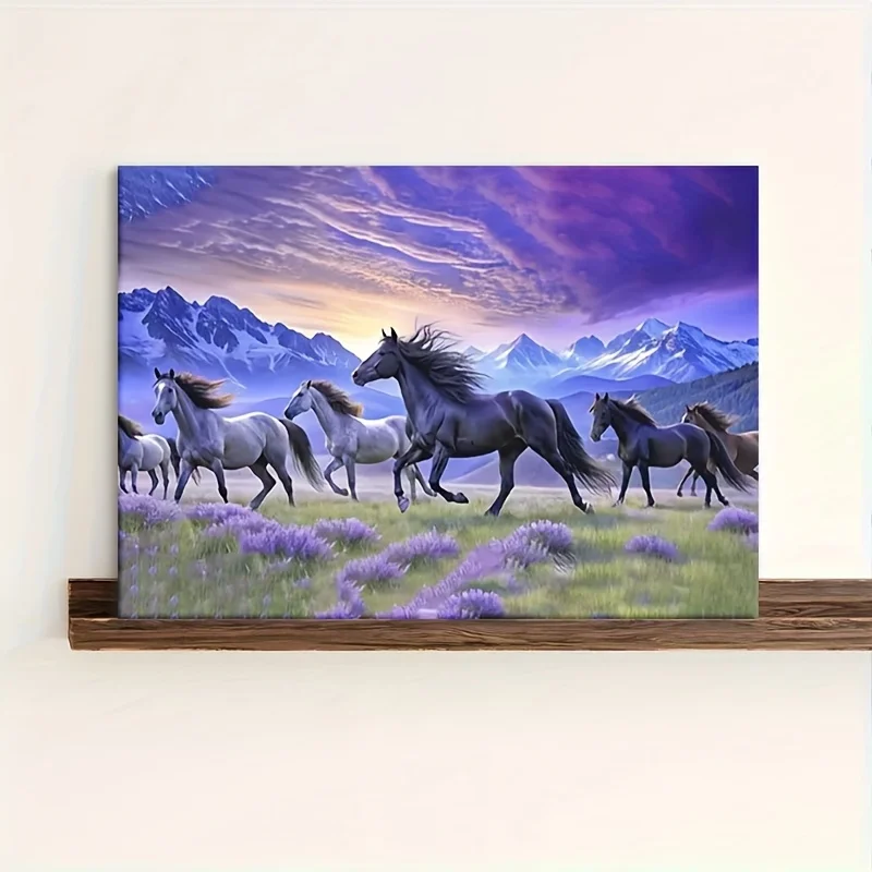 1PC Limited Time Room Decor Packaging Painting Large Poster, Modern Horse & Purple Clouds Canvas Art