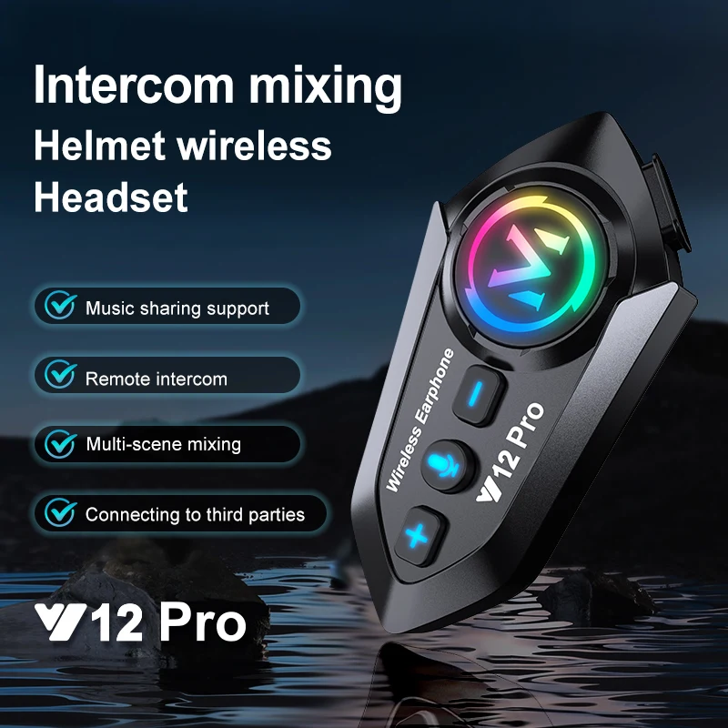 Y12 Pro Motorcycle Helmet Intercom Headset Bluetooth 5.4 Hands Free Call 500M For 2 Rider Intercomunicador Moto Interphone Music