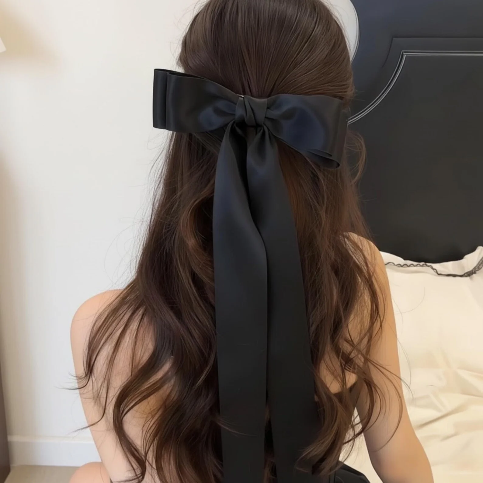

Elegant Large Satin Ribbon Bow Hair Clip,Long Tail Barrette for Women,French Style Handmade Hair Accessory, Unique Eye-Catching