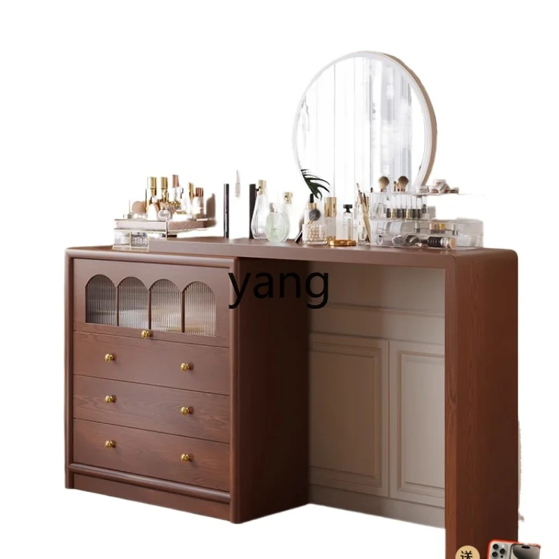 

Yjq Solid Wood Chest of Drawers Dressing Table Integrated Bedroom Makeup Cabinet Corner Dressing Table Mirror Storage