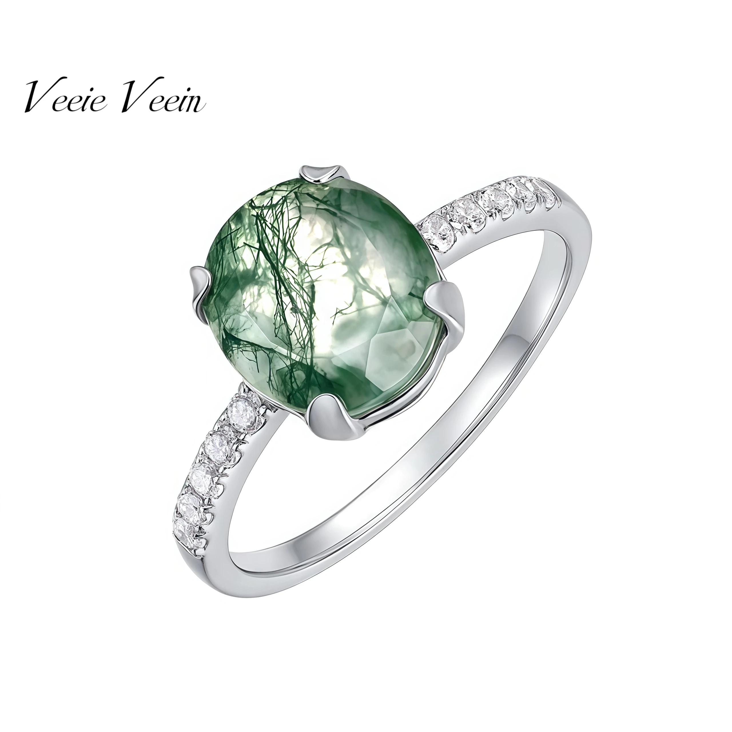 

Veeie Veein бренд S стерлингового серебра 925 пробы вечерние кольца женские Waterdrop натуральный водный трава агат кольцо ювелирные изделия