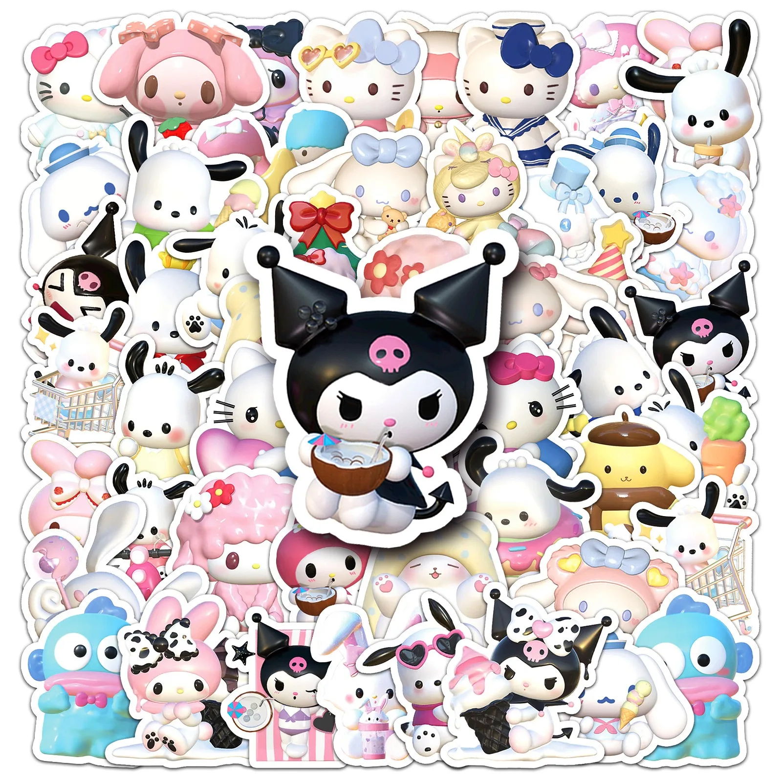 50PCS Kawaii My Melody Anime Stickers Decal Laptop Guitar Hangyodon Phone Luggage Car DIY Cartoon Kids Toys Gifts