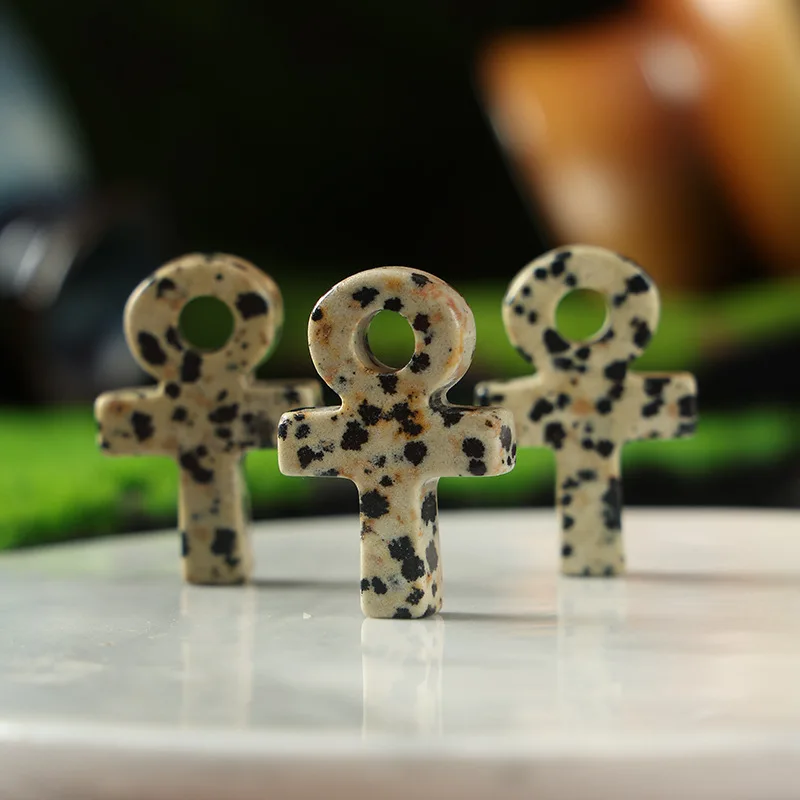 Dalmatin Spot Ankh Cross Pendant Life Symbol Natural Stone Charm DIY Necklace Accessories Jewelry Making Fast Ship - view 3