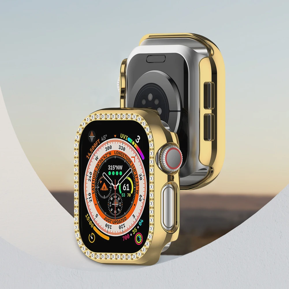 กรอบแท่งกันชนแวววาวเคสโทรศัพท์ติดเพชรสำหรับนาฬิกา Apple ชุดอุปกรณ์10 42มม./46มม.