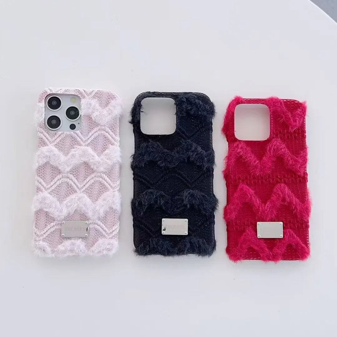 

Autumn Winter Simplicity Pink Black Plush Cover Case For iPhone 16 15 14 Plus 13 Pro Max Shockproof Protective Phone Case