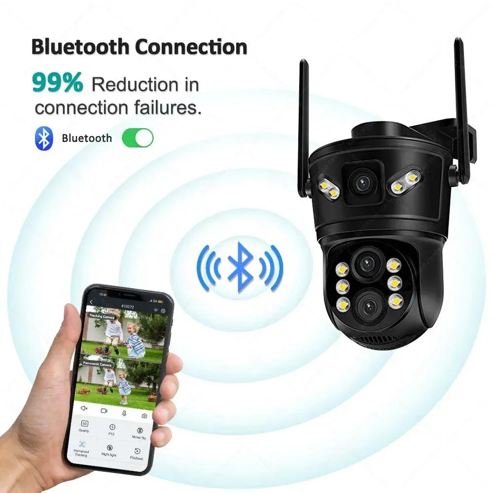 Imagem -05 - Wifi Câmera Ptz 10x Zoom Três Lente Tela Dupla Câmera de Segurança ao ar Livre ip Rastreamento Automático Bluetooth Vigilância Cctv 12mp 6k