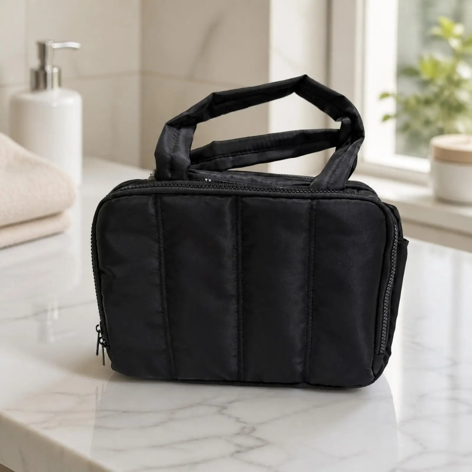 Compact Women Travel Pouch Toiletry Bag with Interior Sections for Cosmetics Skincare Accessories