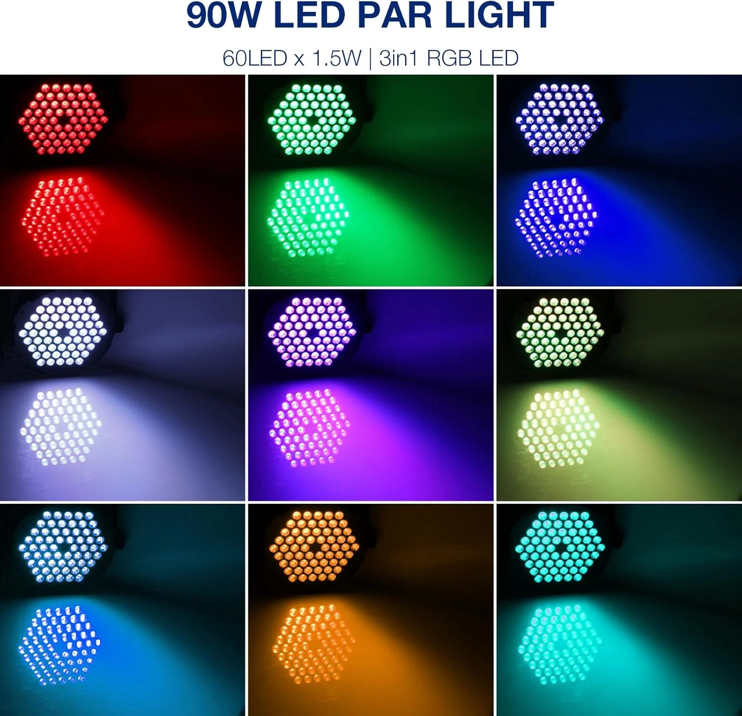 

4Pack 90W 60LED RGB Stage Par Light DMX Control/Remote for Wedding Chapel Dance Club Family Party - Multicolor Party Lighting