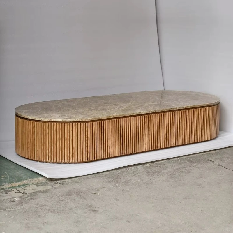 Modern luxury grey solid wood coffee table set expandable natural marble dark living room