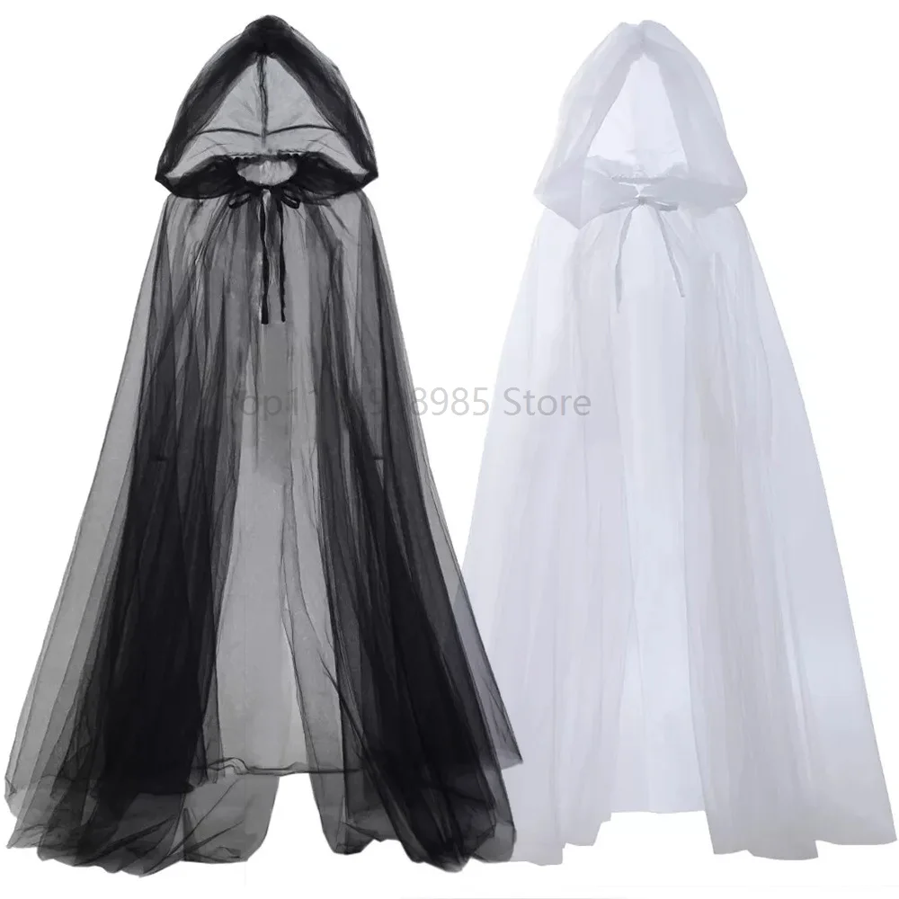 Gothic Punk Cloak Soft Tulle Capes Halloween Costume for Women Starry Stars Party Floor Length Cloak with Hood Cape view 3
