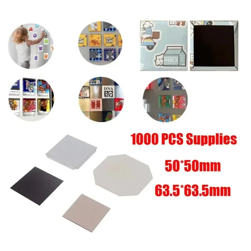 1000 takım 50 MM/63.5 MM Kare Buzdolabı Mıknatısları Parçaları Manyetik Yapışkan Tedarik DIY Peel Sopa Mıknatıs Zanaat Buzdolapları Yapımı için