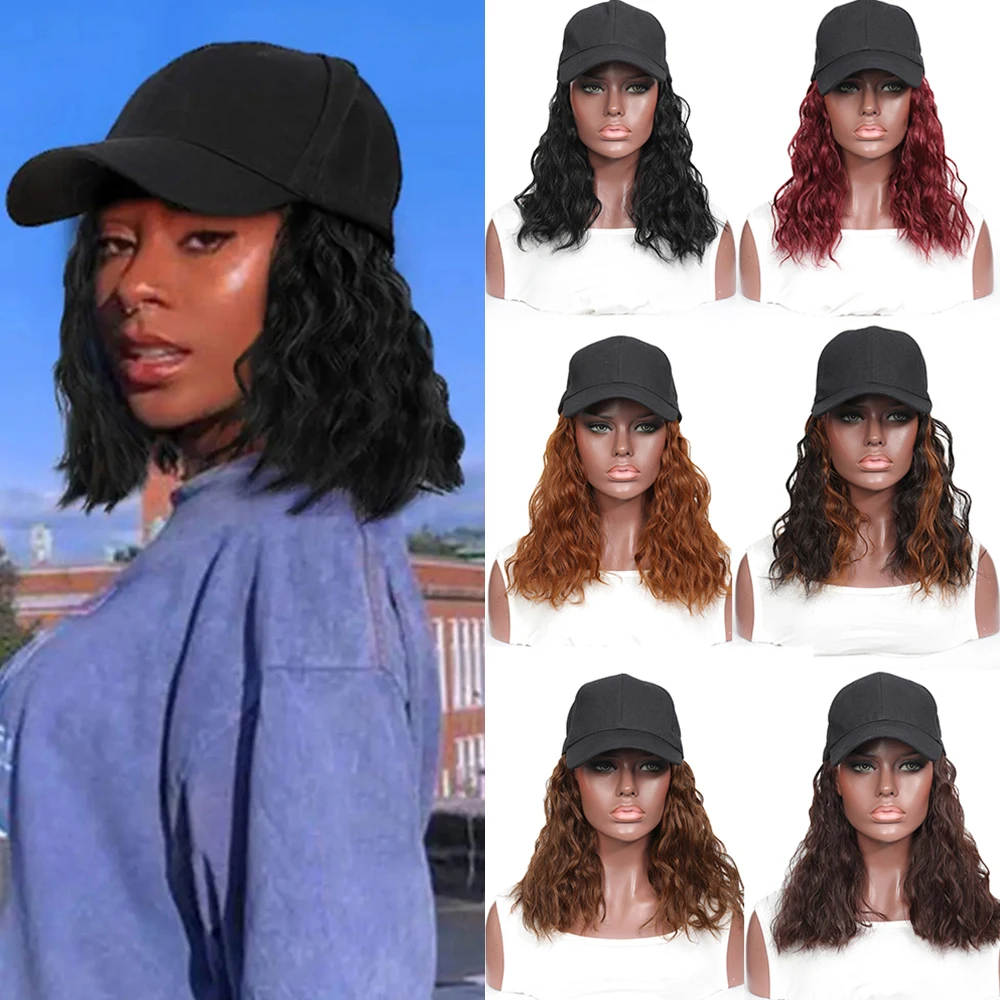 

Long Fluffy Natural Wave Wavy Curly Synthetic Hat Baseball Cap Hair Wig Natural Black Wigs Naturally Connect Adjustable For Girl