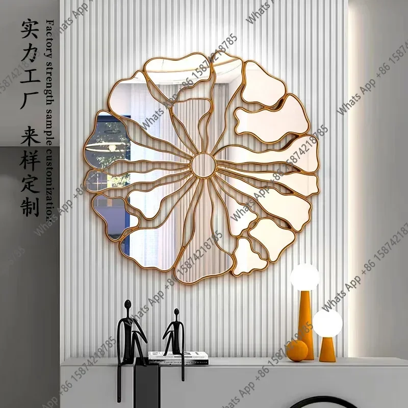 08 Wall-mounted Decorative Makeup Mirror American Round Background Led Flower Portable Metal Luminous Sun Oval Side Feeling X