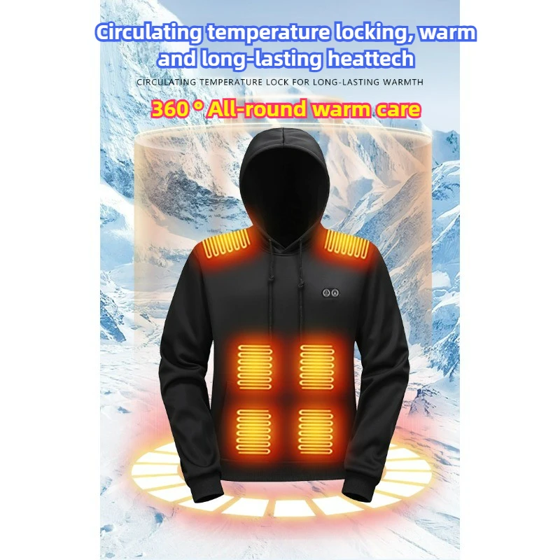 USB Electric Heating Hoodie Men Jacket Winter Technology Heated Body Constant Temperature Clothing Hiking Casual Warm Sweatshirt