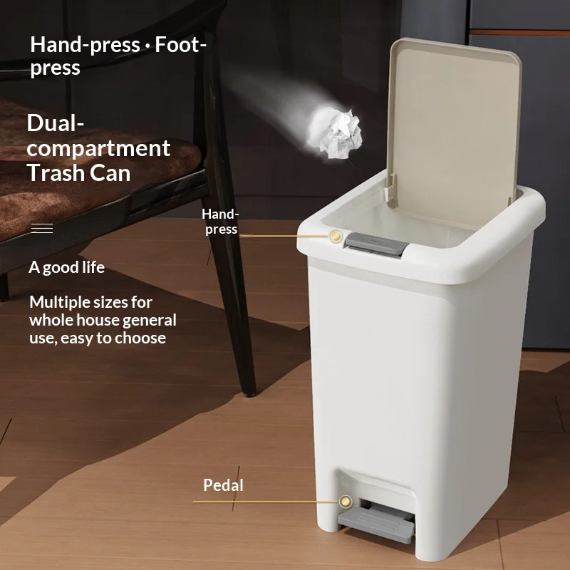 Garbage bin - Large capacity with flip-top lid, with lid, suitable for home use, bathroom toilet, living room, kitchen, bedroom.