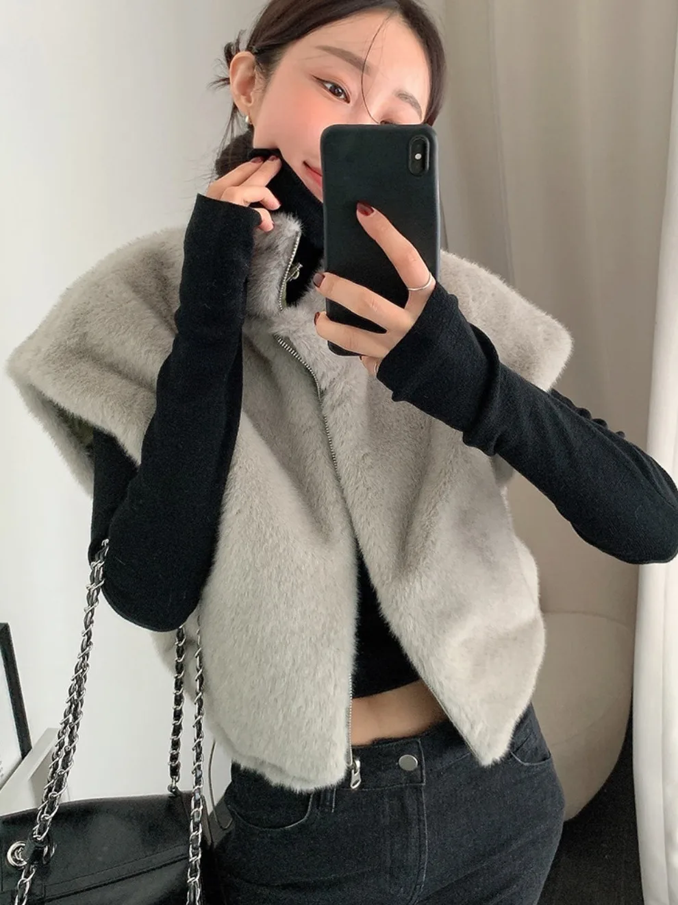 Chaleco de visón sintético informal holgado de invierno para mujer, abrigo de doble cara, Top Retro Faion coreano Sle, Top cómodo y versátil