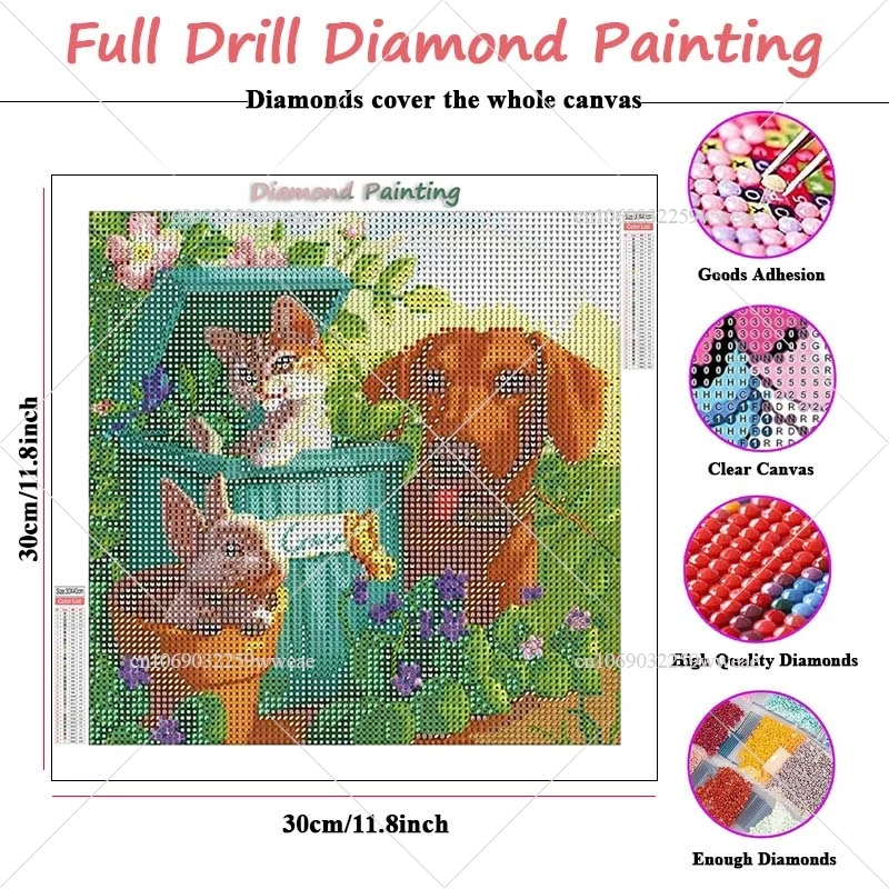 Stitch Products 5D Diamond Painting Dog Cat Rabbit In Garden Drawings Full Rhinestone Mosaic Ukrainian Embroidery For Wall Decor