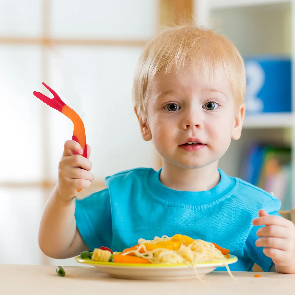 

1Set Kids Training Tableware PP Tpe Safe Durable Bending Design Wavy Nonslip Handle High Temp Resistant Yellow