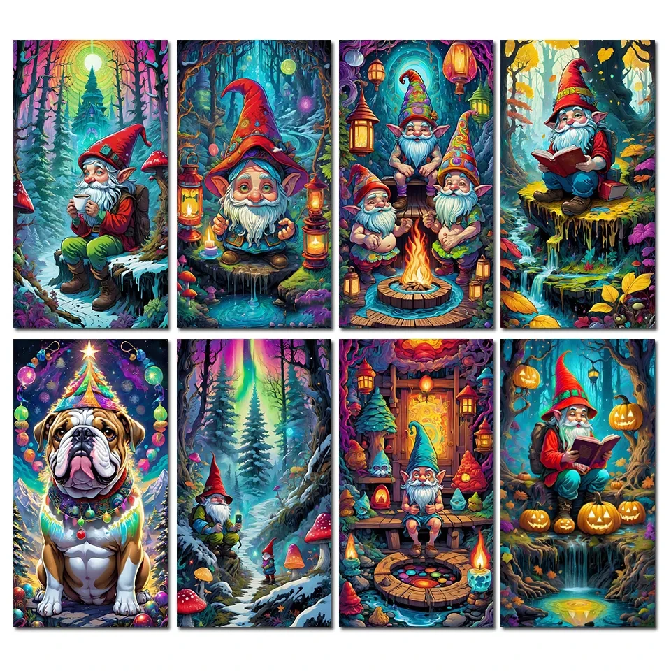 Large Cute Gnomes 5D DIY Diamond Painting Full Diamonds Mosaic Santa Bonfire Cross Stitch Snow Landscape Christmas Decor V553