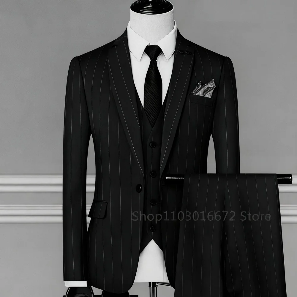 

Elegant Black Grey Men's Business 3-Piece Suit Slim Fit Wedding Jacket Vest Finesse Adjustable Ternos for Masculine Fashion