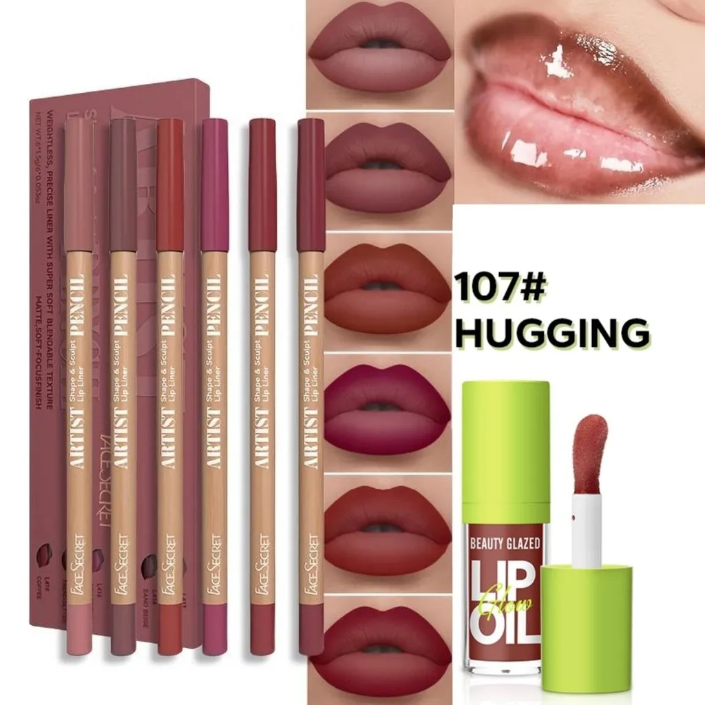 ชุดลิปไลเนอร์เนื้อแมทกันน้ำ 6 ชิ้น BEAUTY GLAZED + ลิปออยล์ ลิปเอสเซนส์ ลิปออยล์เพิ่มความอวบอิ่ม ลิปทินท์ บำรุงริมฝีปาก ลิปกลอส เครื่องสำอาง