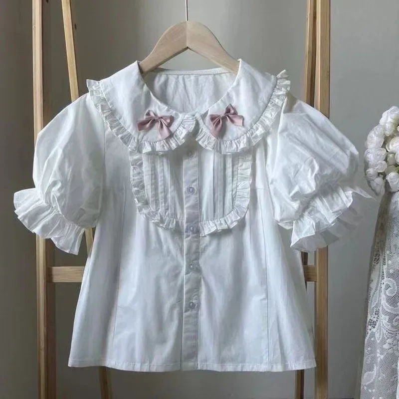 

Bow Lolita Tops&Tees Women Y2K Aesthetic JK Top Korean Japan Punk Kawaii Striped Short Sleeved O-neck T-shirt Girl Tee Top New