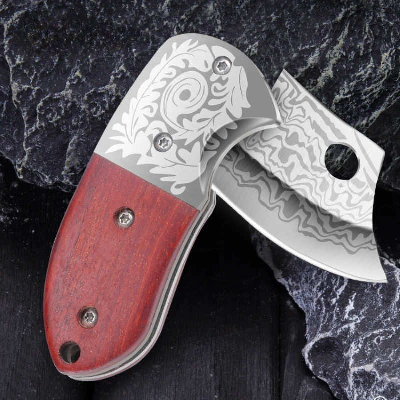 PLYS damascus outdoor fruit knife, folding portable mini small knife, sharp and high hardness stainless steel folding knife