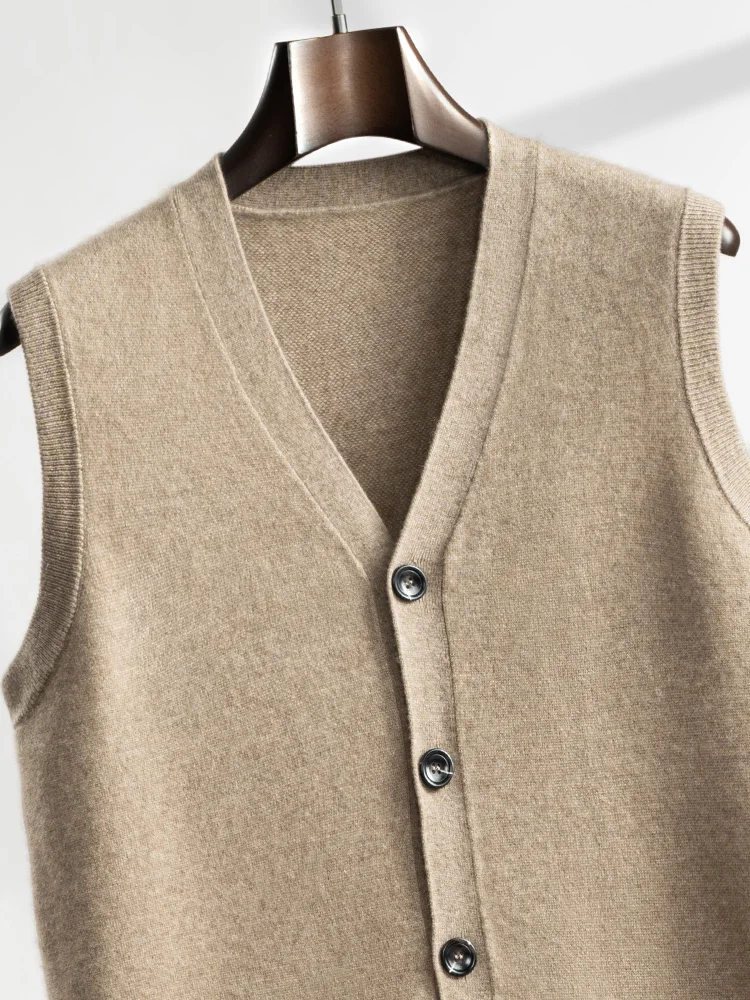 Luxury New Men's 100% Cashmere Waistcoat Sleeveless Cardigan Autumn Winter V Neck Sweater Buttoned Knitwear Vest Thick warm Tops