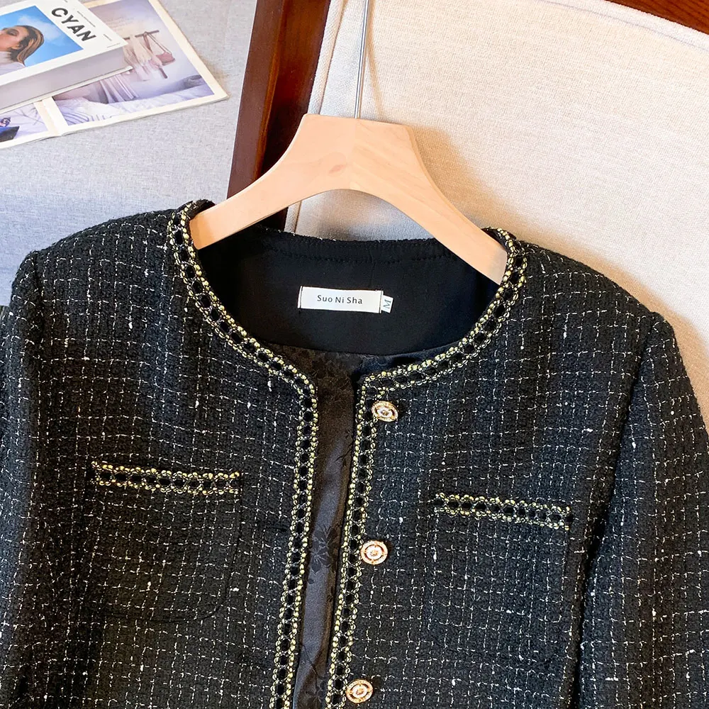 Female 2024 Autumn/Winter Fragrant Short Coat Gold Fashion Thick Tweed Jacket Women