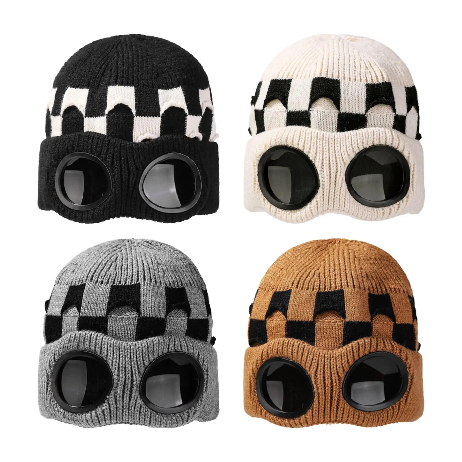 Knitted beanie with goggles Windproof Winter Warmer Ski Beanies  Soft Warm Anti-slip Ear Protection Garros Unisex Knitted Cap