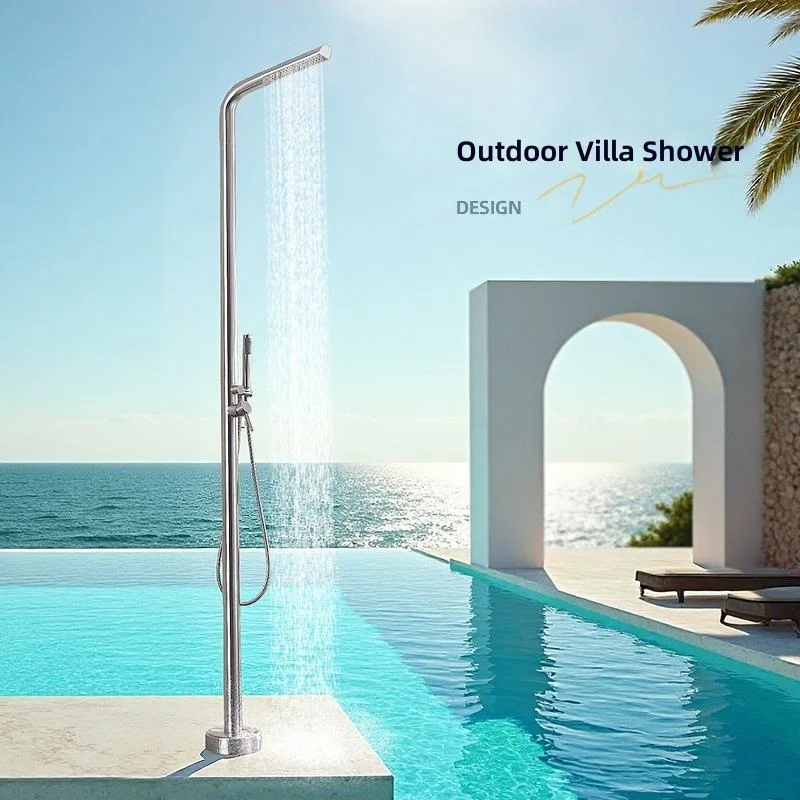 Shower Column Set Stainless Steel Brushed Finish Outdoor Floor Faucet Vertical Rain Soaking Ceramic Dual CE SASO UPC Certified