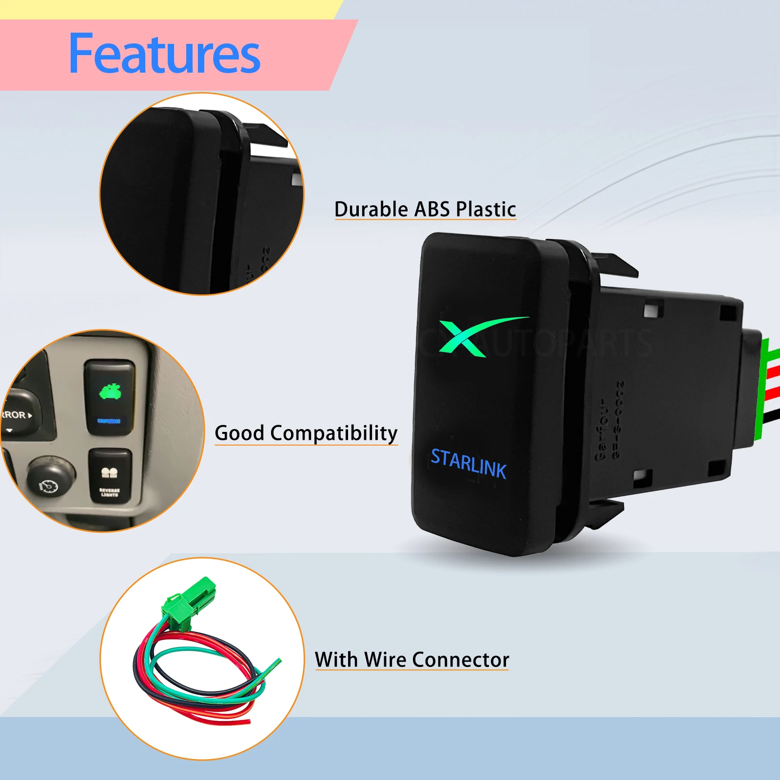 Przycisk włączania/wyłączania 12V 3A z niebieskim podświetleniem LED, antena WiFi Starlink, do Toyota Tacoma FJ Cruiser Highlande Hilux 4Runner Prado