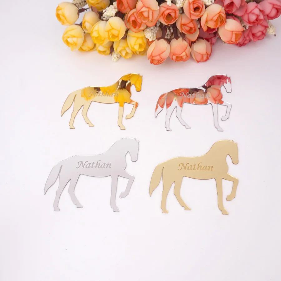 Custom Horse Shape Baptism Gifts Acrylic Stickers Party Place Cards Guest Favors Decor Personalized Wedding Signs