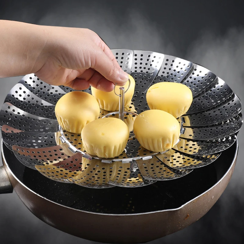 Expandable Steamer Stainless Steel Foldable Vegetable Steamers Fruit Basket Food Storage Container Kitchen Supplies Cooking Tool