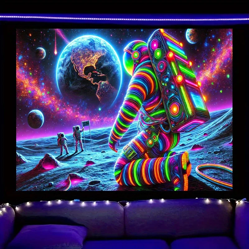 Tapiz VIKAMA Cyberpunk Neon Astronauta, Decoración Espacial para Habitación de Esports, Sala de Juegos, Decoración Juvenil
