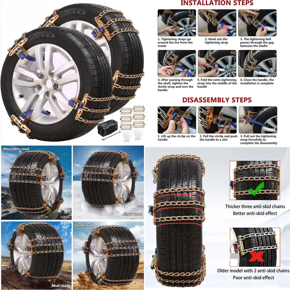 Snow Tire Chains, Universal Car Emergency Anti Slip Snow tire Chains, 6 Pack Winter Security Portable Adjustable Car Tire Snow C