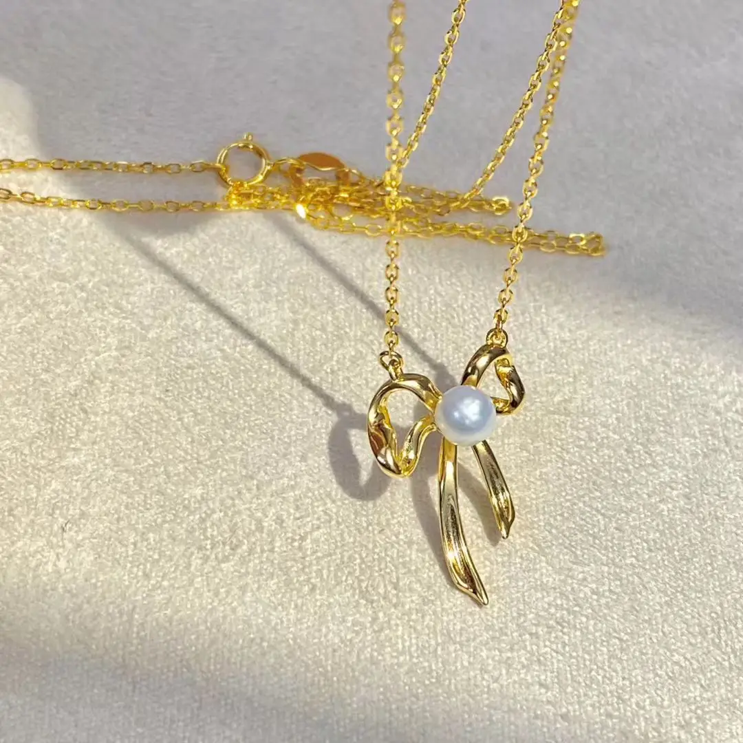 

Основы для украшений в форме банта из стерлингового серебра S925, основания для колье, крепления для жемчуга и камней 4-5 мм